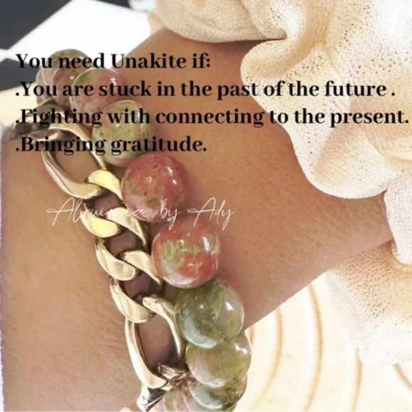 Fall vibes Green Unakite and 14k gold statement long earrings - Picture 3 of 6